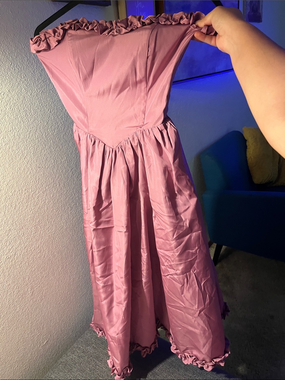Strapless Ruffled Hem Midi Dress in Dusty Rose